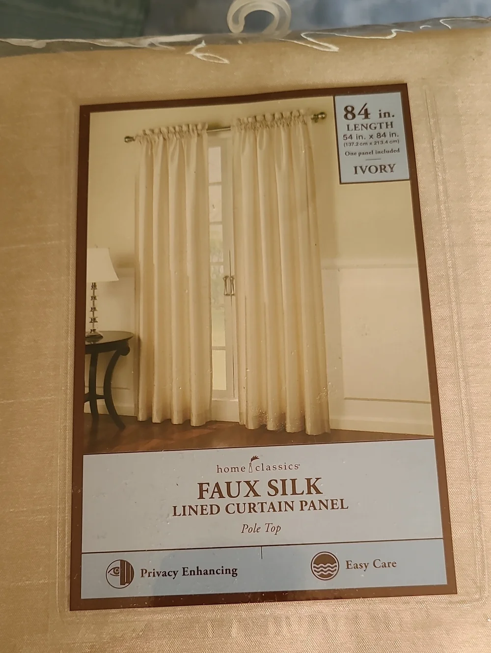 Home Classics Ivory Faux Silk Lined Curtain Panel - 84 in. Pole Top